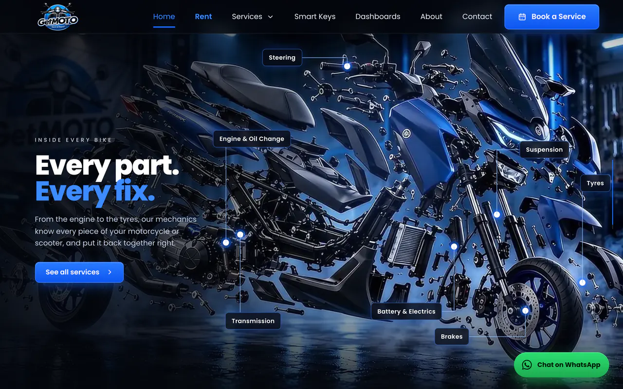 GetMOTO: tela 2 do site no ar