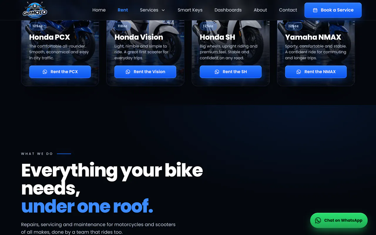 GetMOTO: tela 3 do site no ar