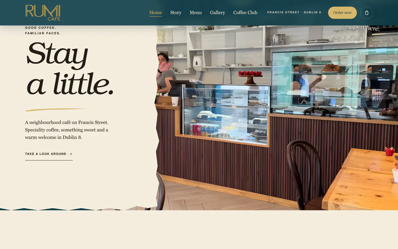Rumi Cafe: tela 2 do site no ar