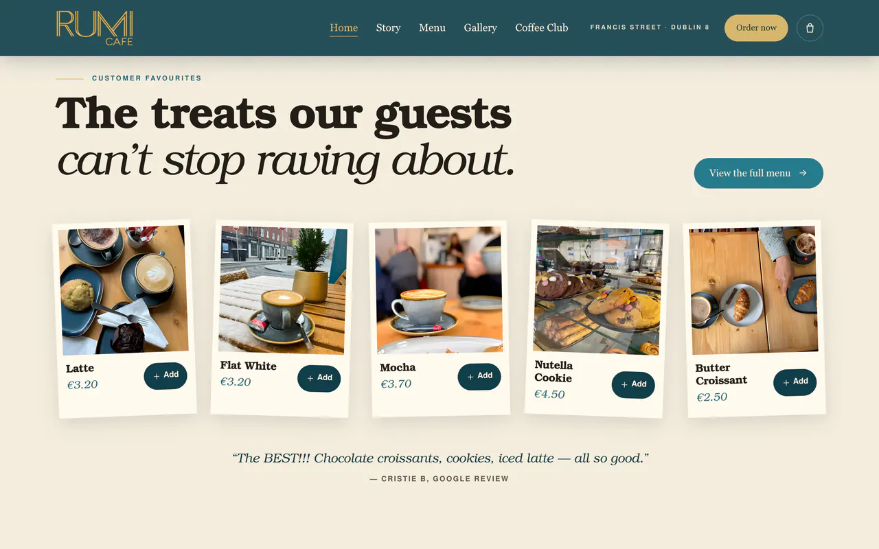 Rumi Cafe: tela 3 do site no ar