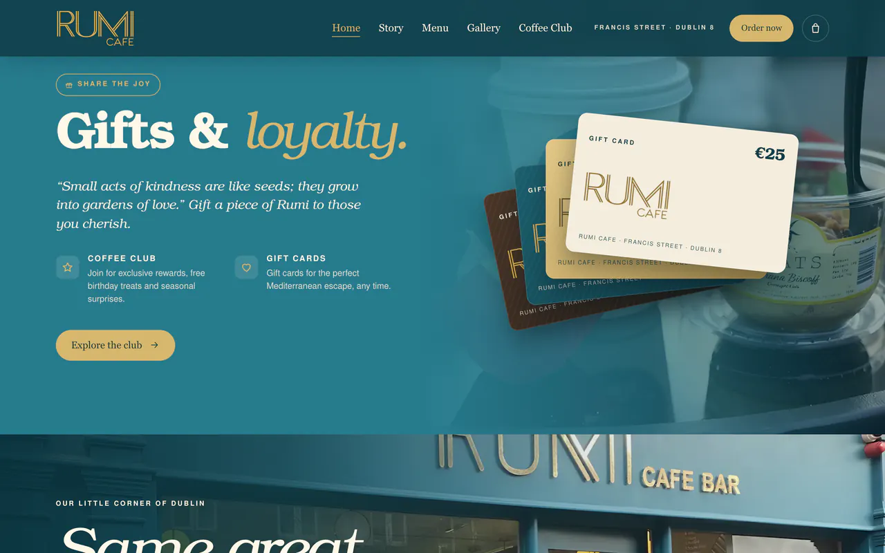 Rumi Cafe: tela 4 do site no ar